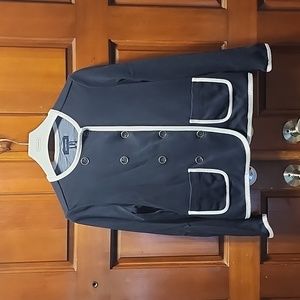 Lands End Plus Size Double Breasted Sweater Jacket knit blue pockets Size 4